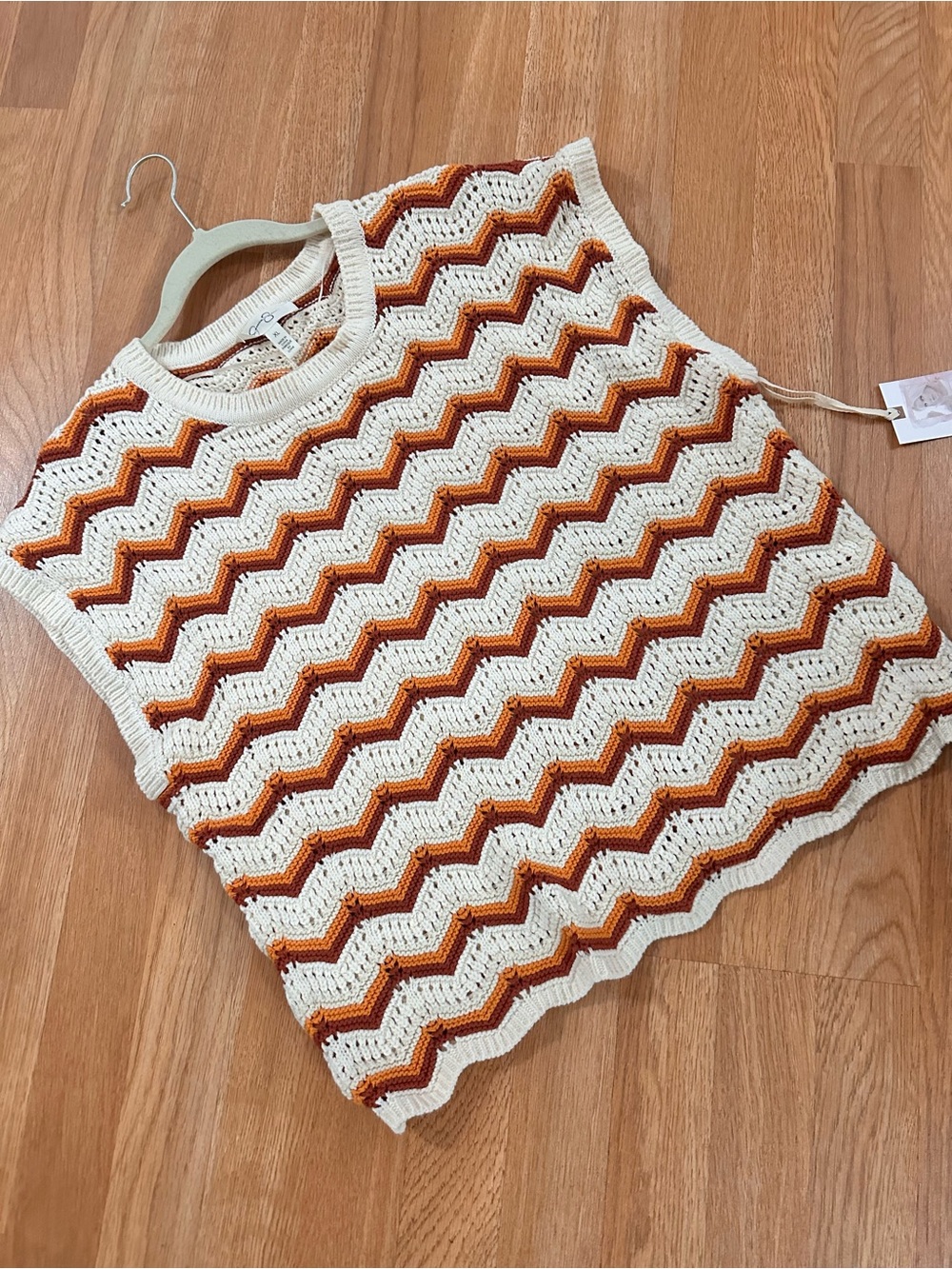 Jessica Simpson Crochet Chevron Tank - Cream & Rust Orange